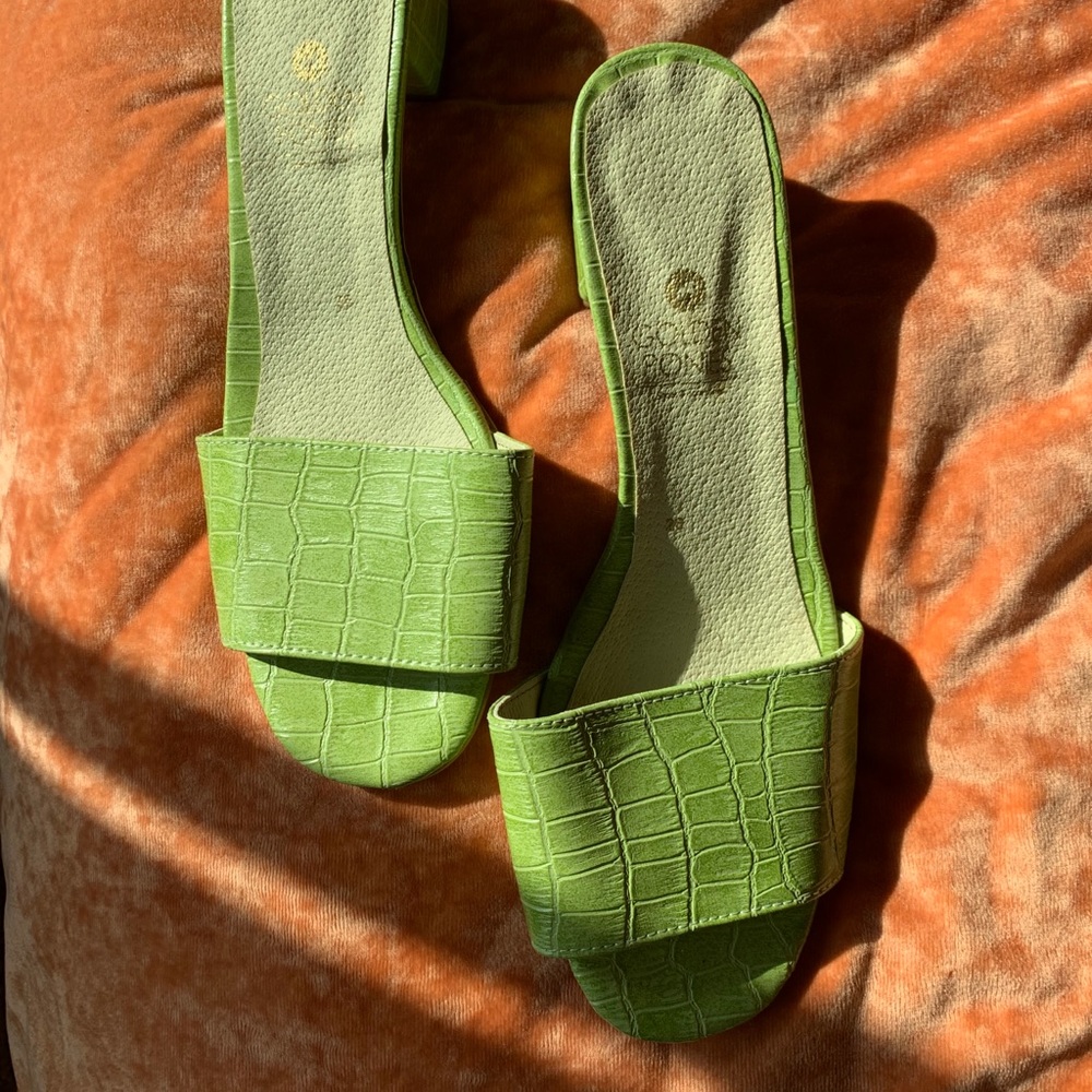 🐉 Y2K* Golden Ponies Green Croc Slides